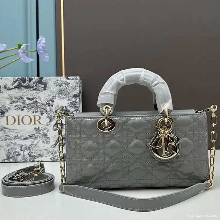 Patent Cannage Calfskin Lady Bag D-Joy Medium Grey 0513 Luxury